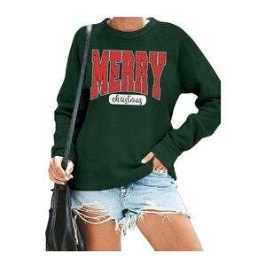 Merry Christmas Sweatshirt for Women Christmas Vibes Long Sleeve Pullover Top M